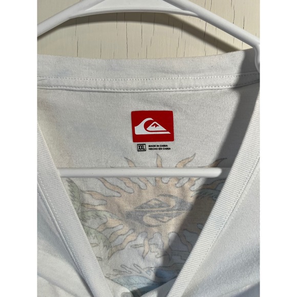 Quiksilver Mens White Graphic T Shirt Palm Tree Wave Sunset Beach‎ XXL - Picture 3 of 5